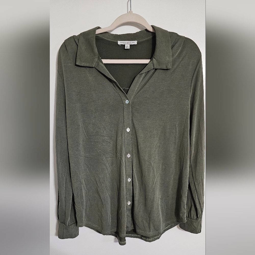 Green Envelope Sage Button-Up Blouse